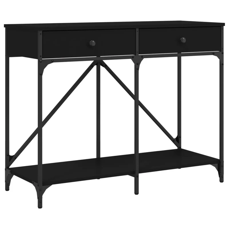 Meuble d'entrée table console design élégant avec tiroirs 100 x 39 x 78,5 cm bois d'ingénierie et acier noir DEC032085