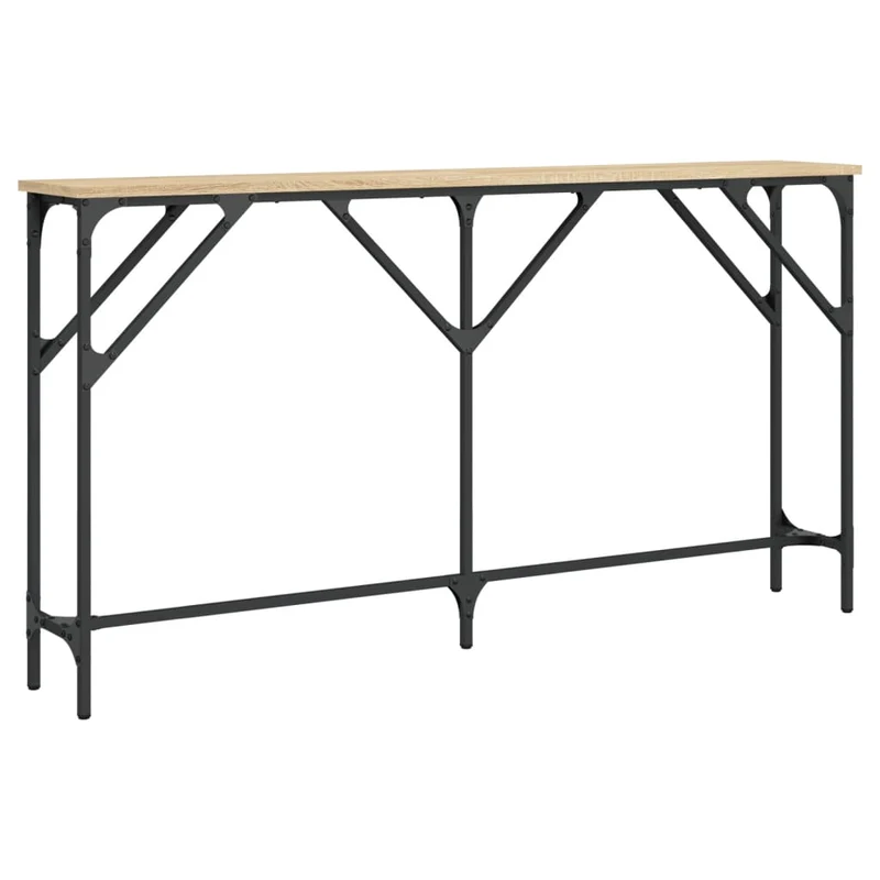 Meuble d'entrée table console design élégant 140 x 23 x 75 cm bois d'ingénierie marron et métal DEC031929