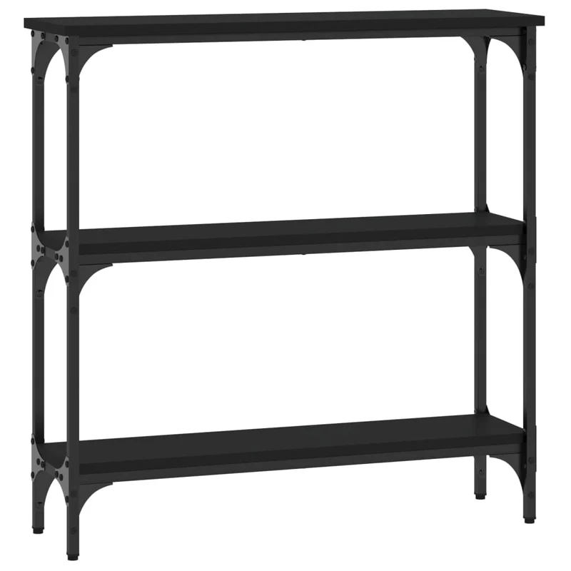 Table console d'entrée pratique table d'appoint avec étagères 75 x 22,5 x 75 cm bois d'ingénierie noir et métal DEC032146