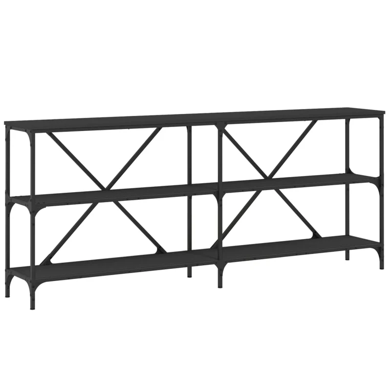 Table console d'entrée fonctionnel et stylé avec étagères 180 x 30 x 75 cm bois d'ingénierie et fer noir DEC032126