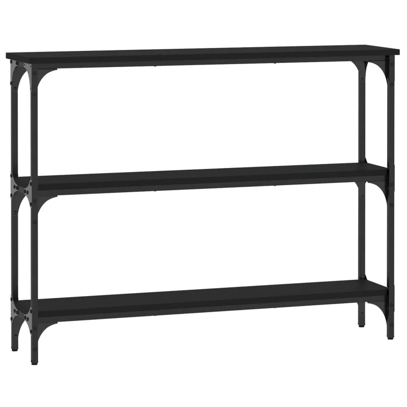 Table console d'entrée fonctionnel et stylé avec étagères 100 x 22,5 x 75 cm bois d'ingénierie noir et métal DEC032058