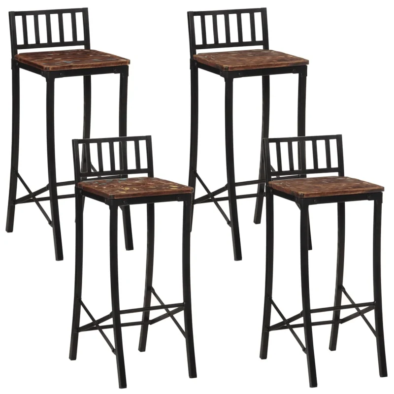 Tabourets de bar x4 chaises haute en bois de récupération multicolore DEC029415