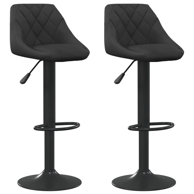Lot de 2 tabourets de bar chaises hautes en velours noir coutures losange et acier noir DEC029831