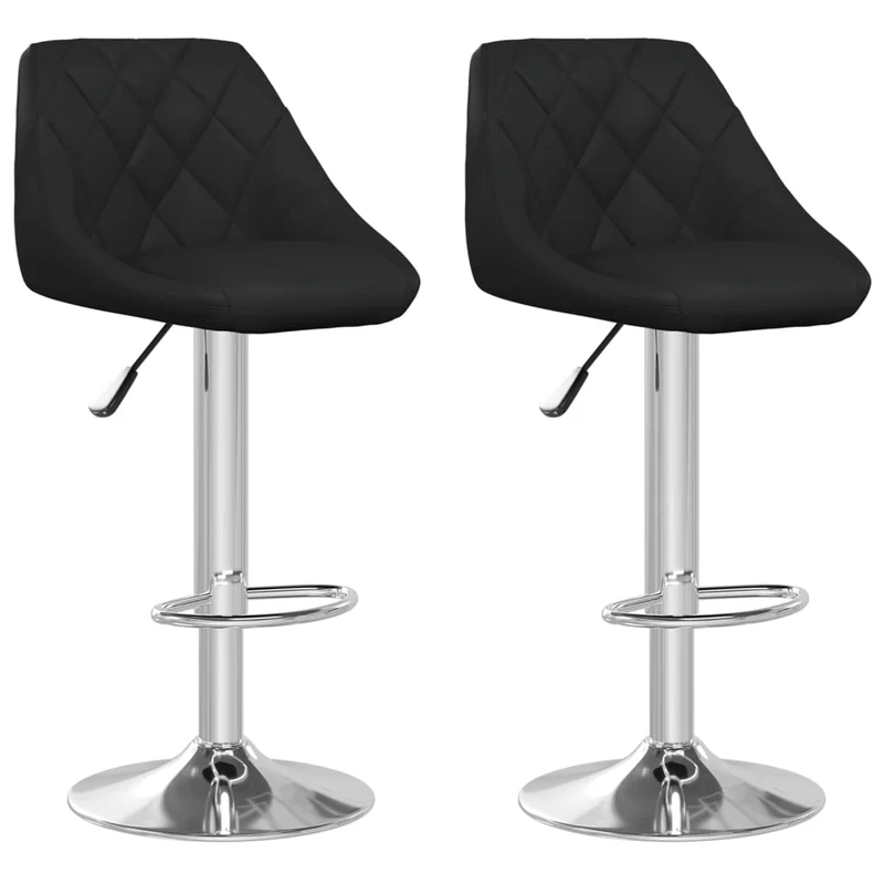 Lot de 2 tabourets de bar chaises hautes en PVC noir coutures losange et acier DEC029804