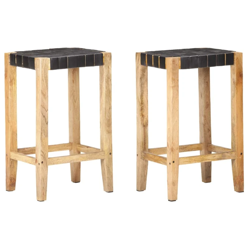 Lot de 2 tabourets de bar chaises hautes en cuir véritable et bois hauteur 75 cm DEC029798