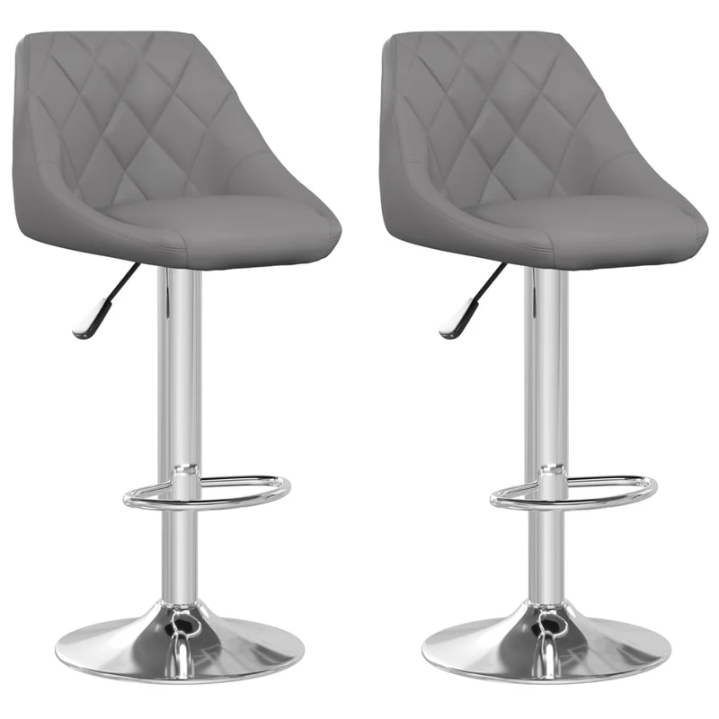 Lot de 2 tabourets de bar chaises hautes coutures en losange en PVC gris et acier DEC029736