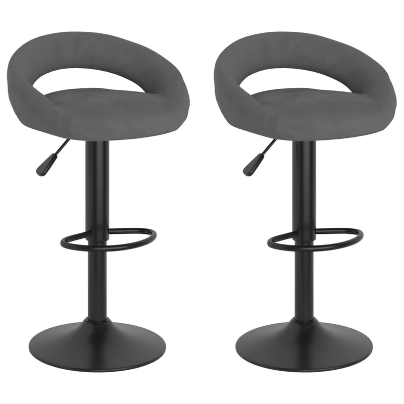 Lot de 2 tabourets de bar chaises hautes en velours gris foncé et acier noir DEC029719