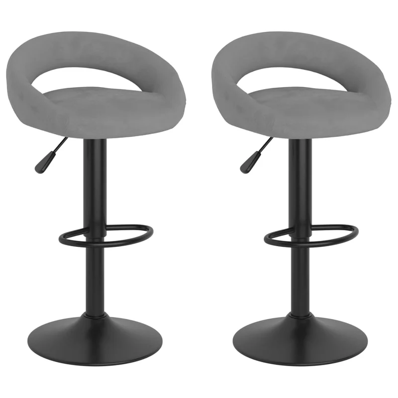 Lot de 2 tabourets de bar chaises hautes en velours gris clair et acier DEC029700