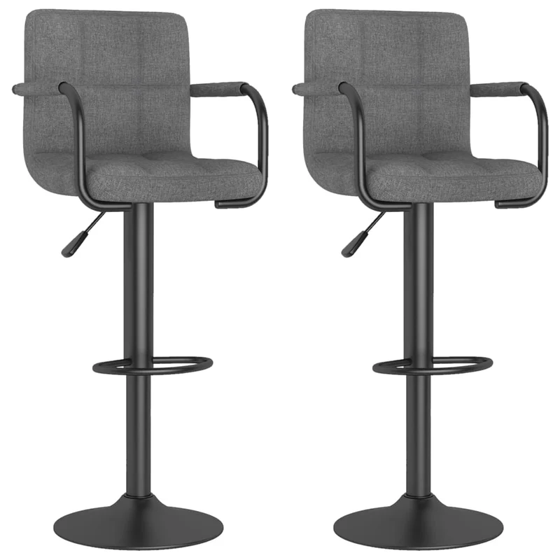 Lot de 2 tabourets de bar chaises hautes avec dossier et accoudoirs en tissu gris clair et acier DEC029679