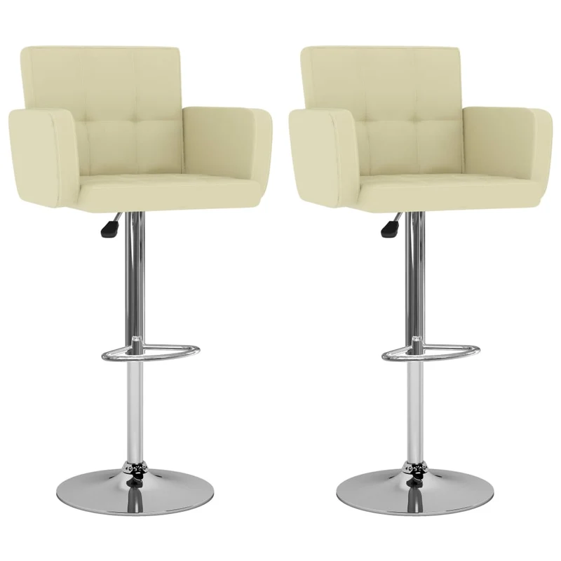 Lot de 2 tabourets de bar chaises hautes avec dossier et accoudoirs en PVC crème et acier DEC029654