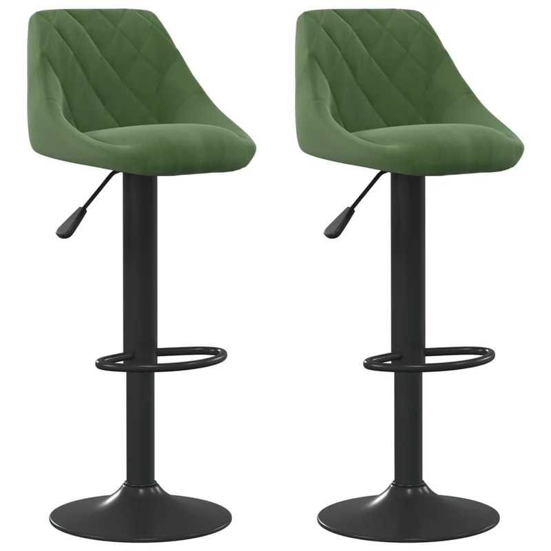 Lot de 2 tabourets de bar chaises hautes en velours vert foncé coutures en losange et acier noir DEC029901