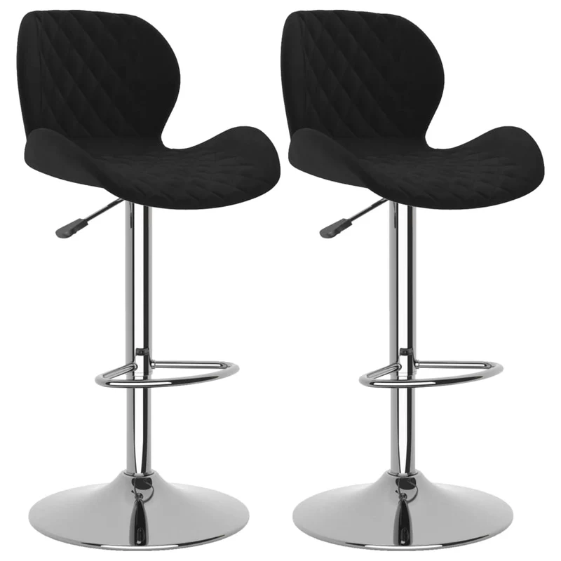 Lot de 2 tabourets de bar chaises hautes noir coutures en losange en velours noir et cadre en acier DEC029834