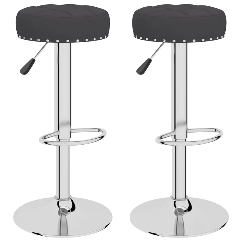 Lot de 2 tabourets de bar chaises hautes en tissu noir avec boutons décoratifs et acier DEC029818