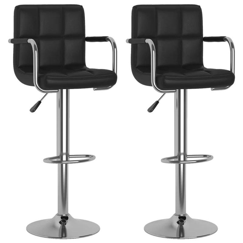 Lot de 2 tabourets de bar chaises hautes avec dossier et accoudoirs en PVC noir et acier DEC029810