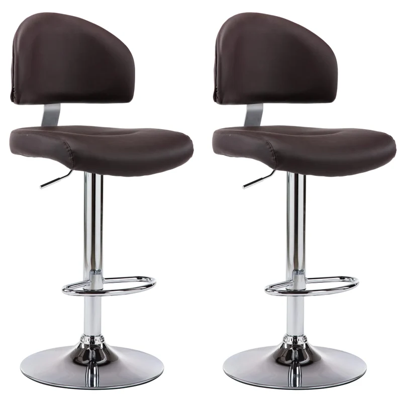 Lot de 2 tabourets de bar chaises hautes avec dossier en PVC marron et acier DEC029773