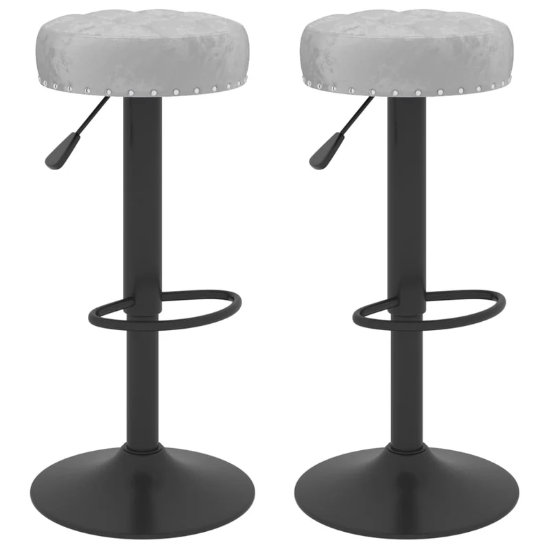 Lot de 2 tabourets de bar chaises hautes en velours gris avec boutons décoratifs et acier noir DEC029740