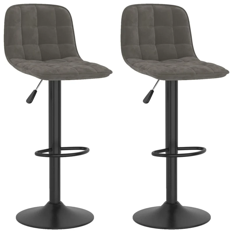 Lot de 2 tabourets de bar chaises hautes en velours gris foncé coutures carrées et acier DEC029725