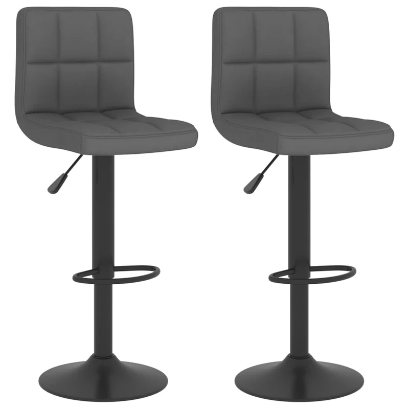 Lot de 2 tabourets de bar chaises hautes en tissu gris foncé coutures carrés et acier noir DEC029705