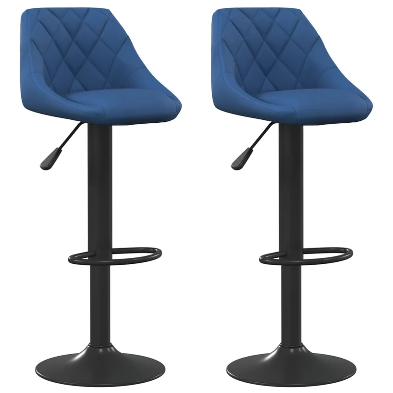 Lot de 2 tabourets de bar chaises hautes en velours bleu coutures losange et acier noir DEC029628