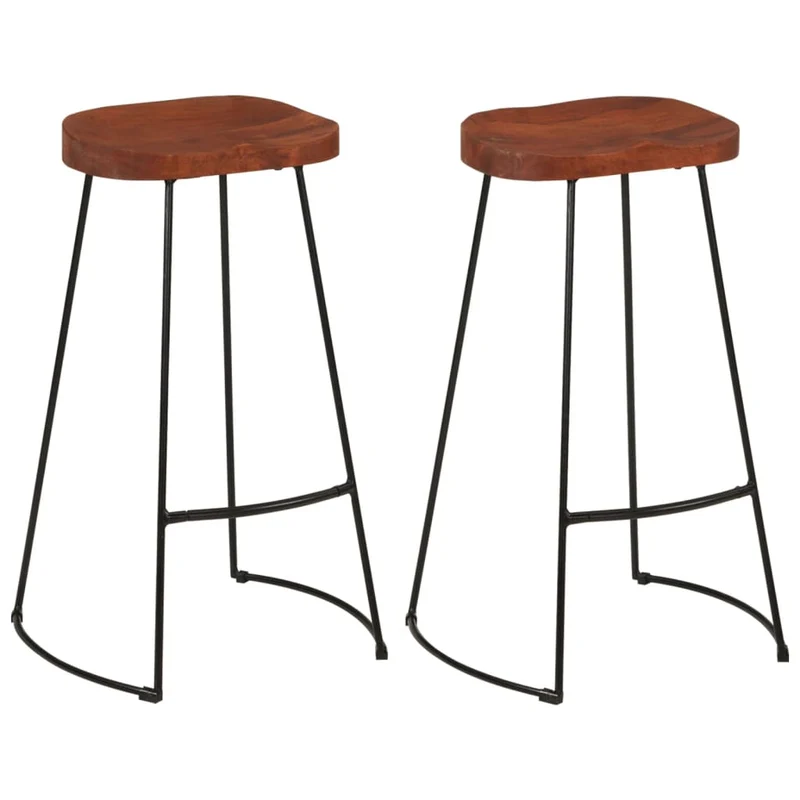Lot de 2 tabourets de bar hauteur 78cm en bois massif manguier et fer DEC029593