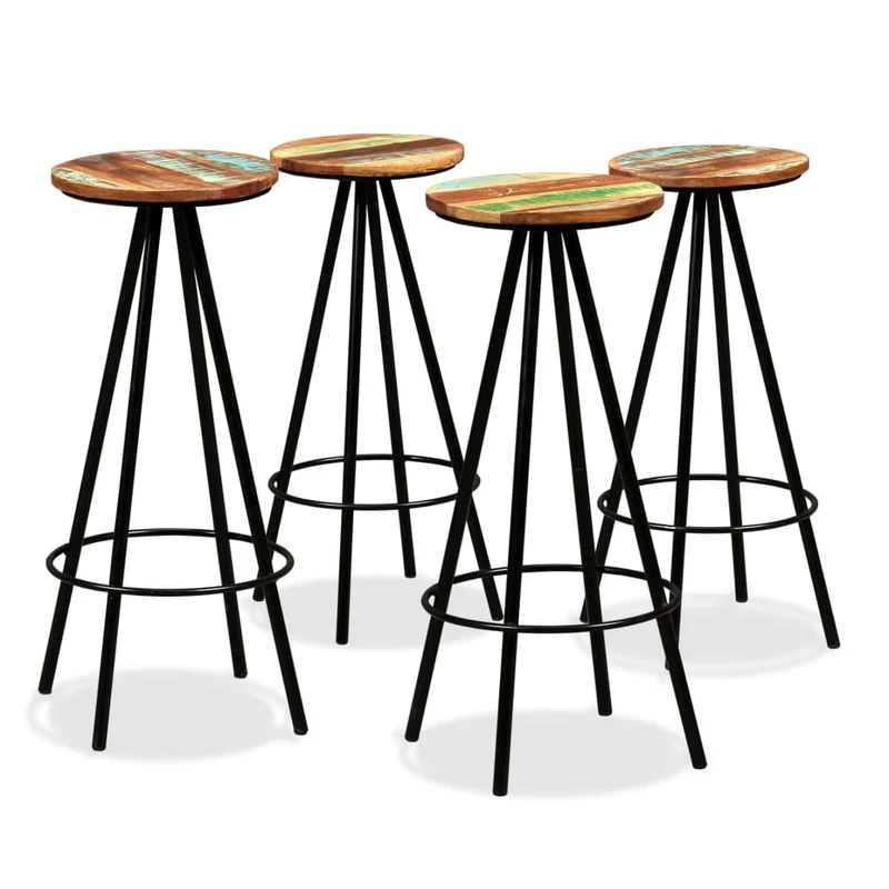 Lot de 4 tabourets de bar chaises hautes en bois massif de récupération et acier DEC029913