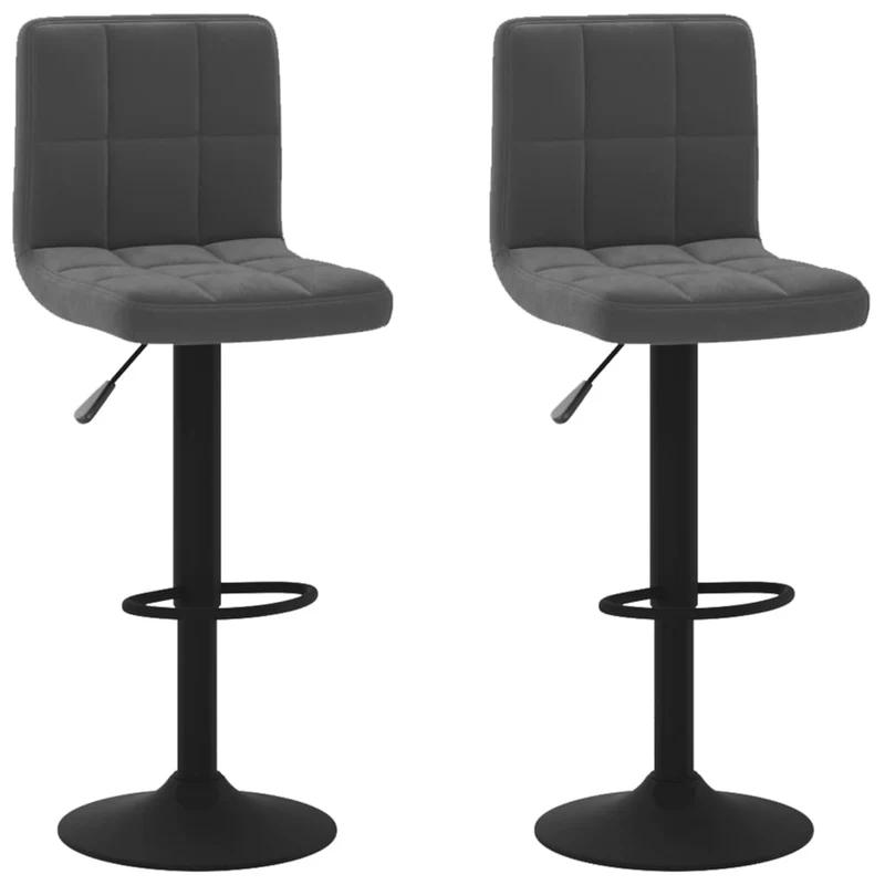 Lot de 2 tabourets de bar chaises hautes avec dossier siège en velours gris cadre en métal noir DEC029832