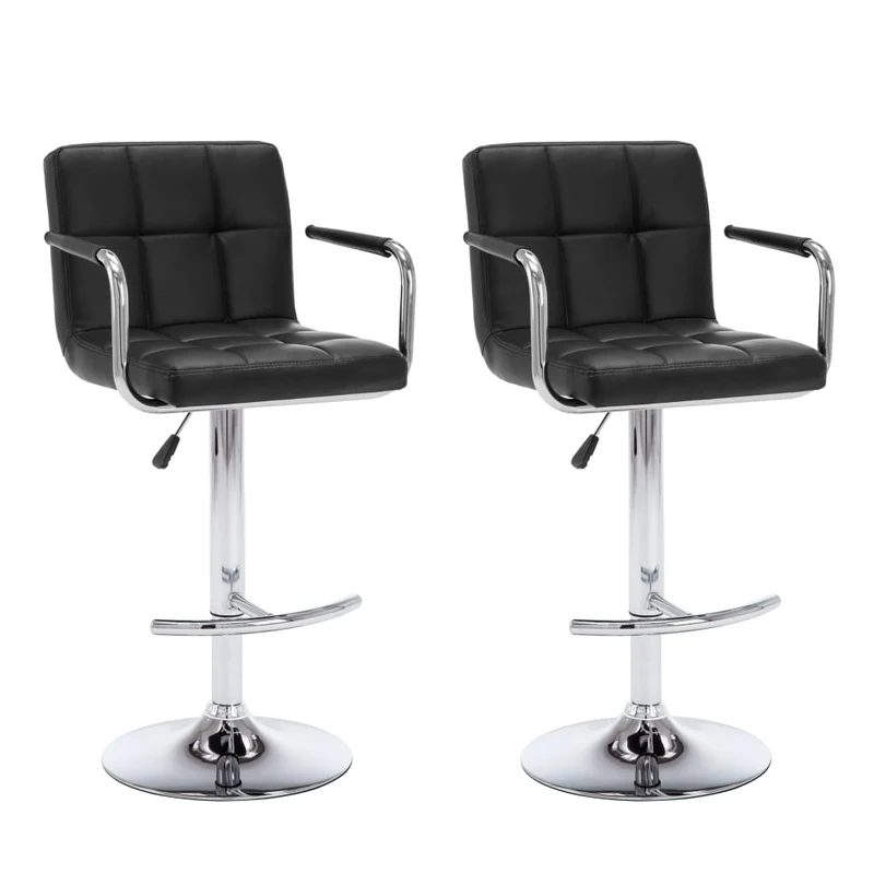 Lot de 2 tabourets de bar chaises hautes avec dossier et accoudoirs en PVC noir et acier DEC029808
