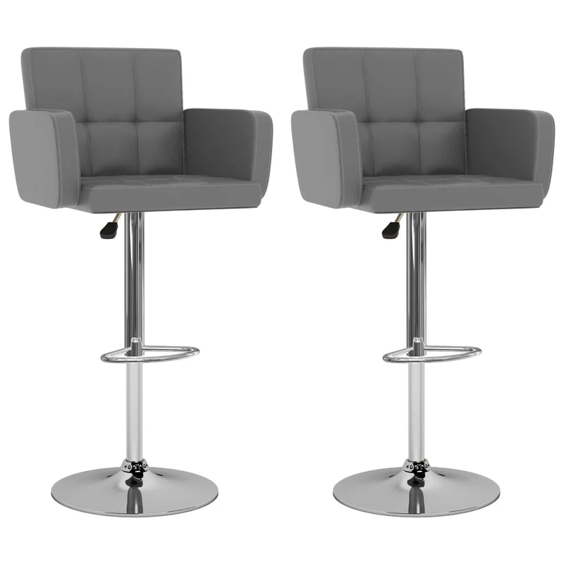 Lot de 2 tabourets de bar chaises hautes avec dossiers et accoudoirs en PVC gris DEC029734