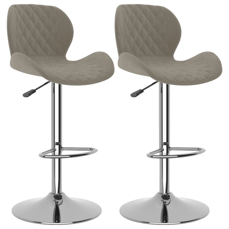 Lot de 2 tabourets de bar chaises hautes coutures losange en velours gris clair DEC029690