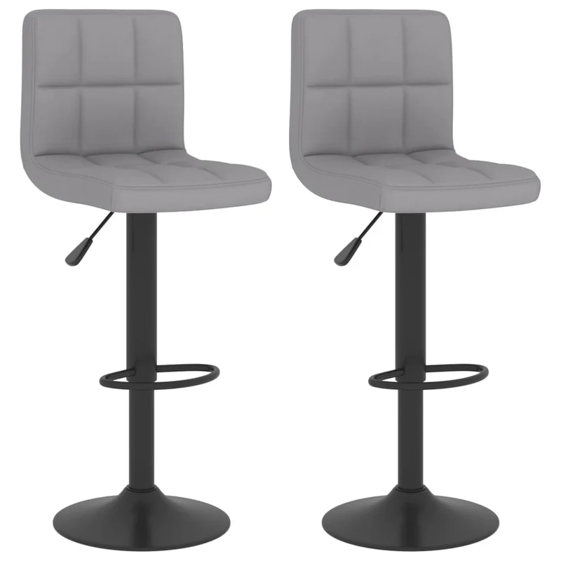 Lot de 2 tabourets de bar chaises hautes en tissu gris clair coutures carrées et acier noir DEC029682