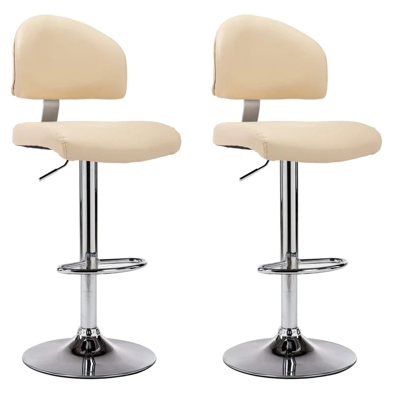 Lot de 2 tabourets de bar chaises hautes avec dossiers en PVC crème et acier DEC029656