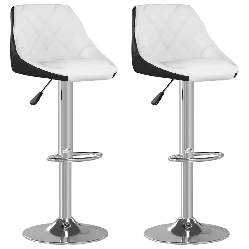 Lot de 2 tabourets de bar chaises hautes hauteur réglable en PVC blanc et noir et acier DEC029610