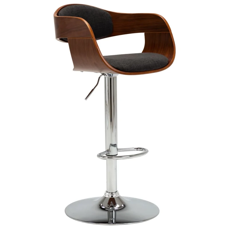 Tabouret de bar x1 chaise haute en bois courbé et tissu gris et métal DEC029471