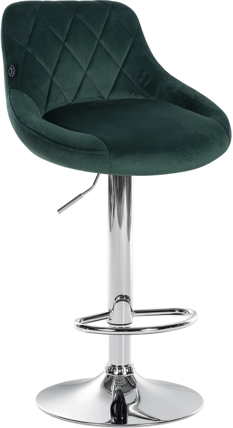 Tabouret de bar en velours vert coutures décoratives pivotant support métal chromé TDB10677