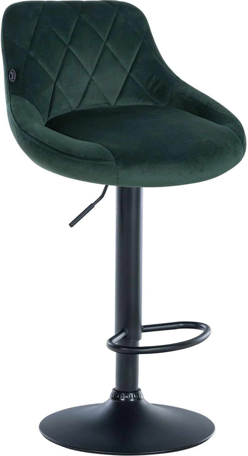 Tabouret de bar en velours vert coutures décoratives pivotant support métal noir TDB10670