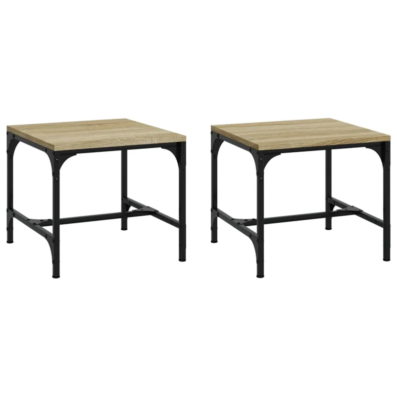 Lot de 2 tables d'appoint 40 x 40 x 35 cm bois ingénierie couleur chêne et acier DEC031309