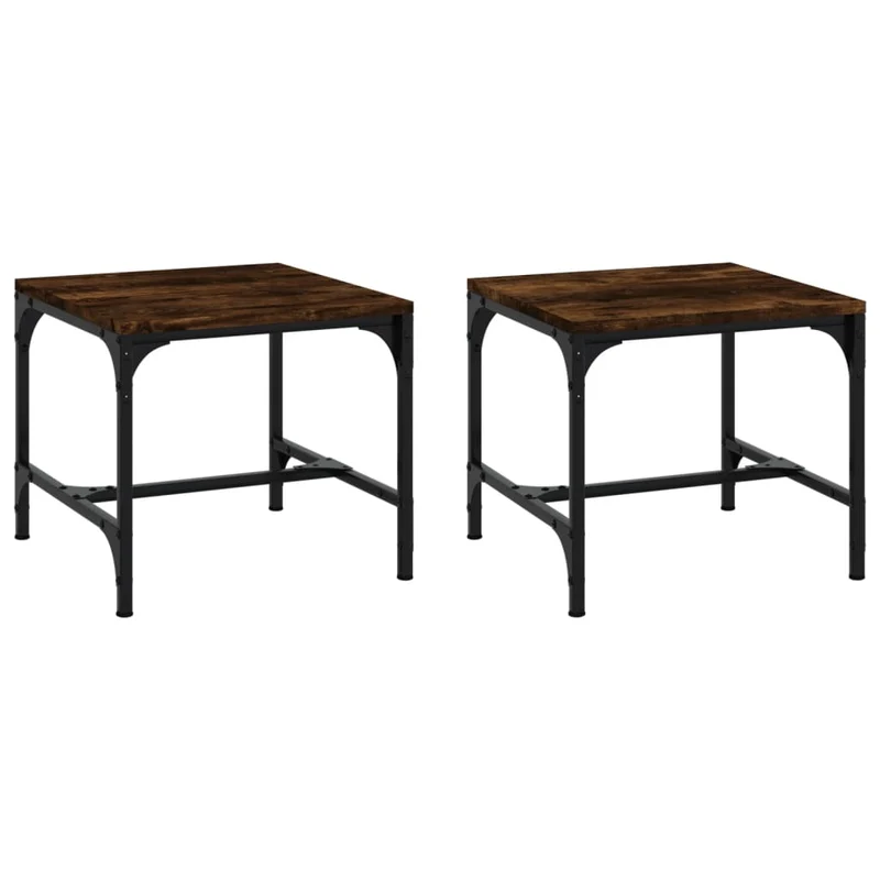 Lot de 2 tables d'appoint 40 x 40 x 35 cm bois d'ingénierie couleur chêne fumé et acier DEC031303
