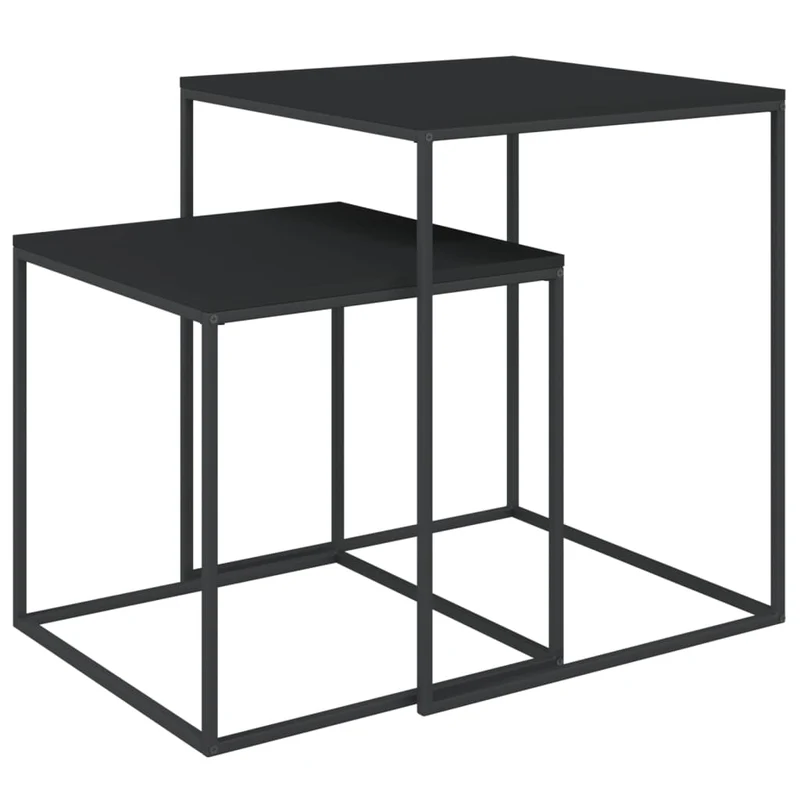Ensemble de deux table basse tables d'appoint en bois d'ingénierie et métal noir DEC031237