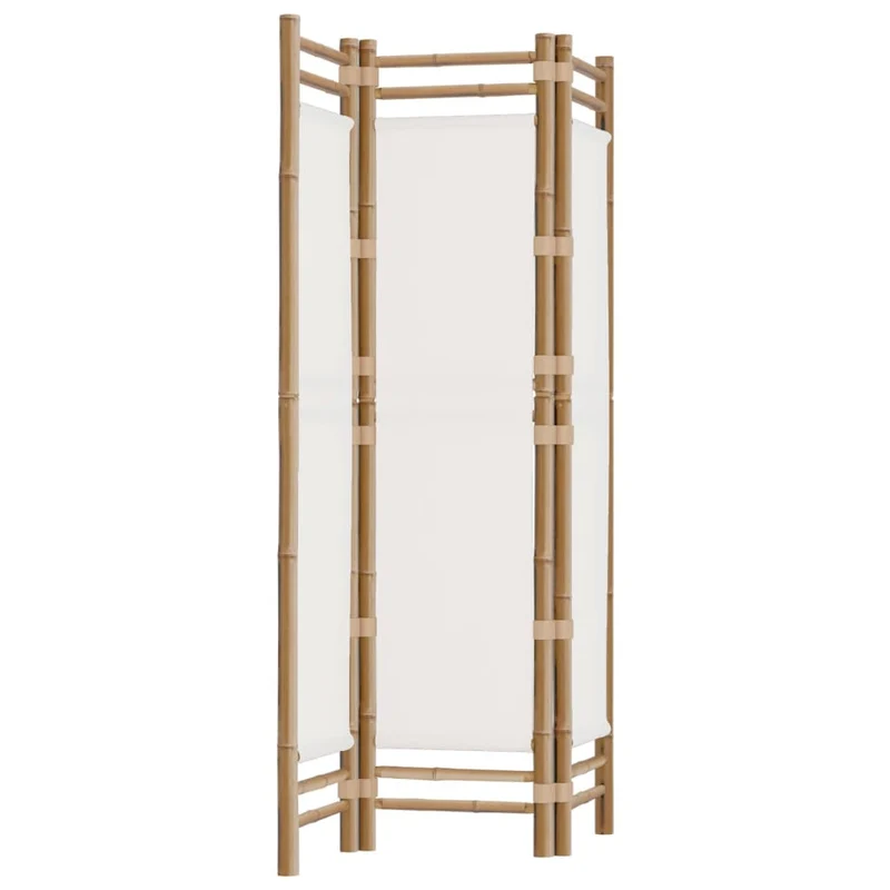 Paravent séparateur de pièce cloison pliante 3 panneaux 120 cm bambou et toile crème DEC031188