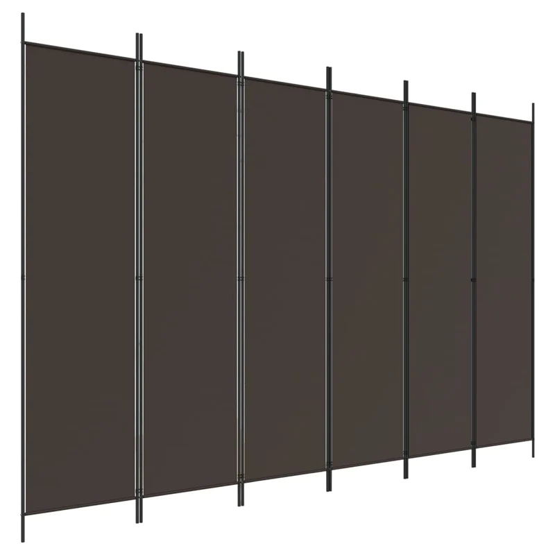 Paravent séparateur de pièce cloison 6 panneaux 300 x 200 cm tissu marron et fer DEC031087
