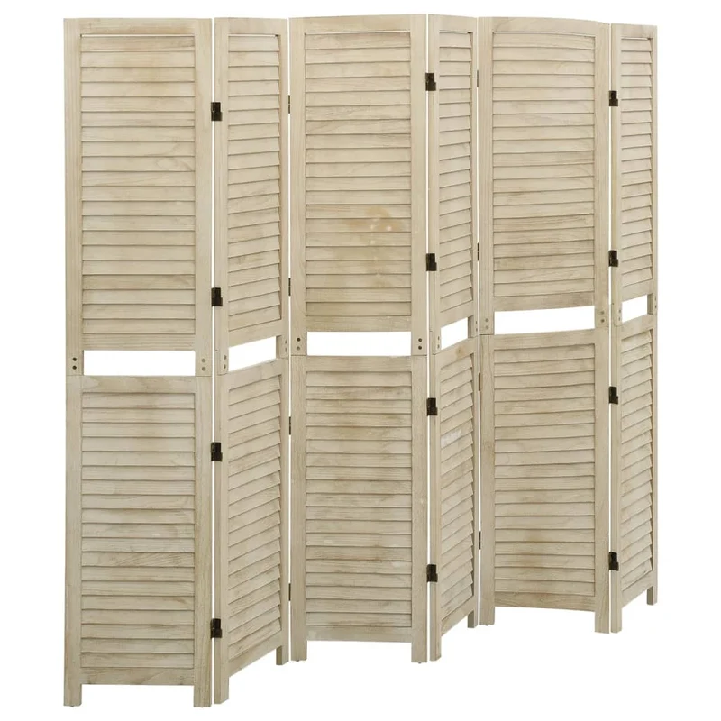 Paravent séparateur de pièce cloison 6 panneaux 210 x 165 cm bois de paulownia brun DEC031034