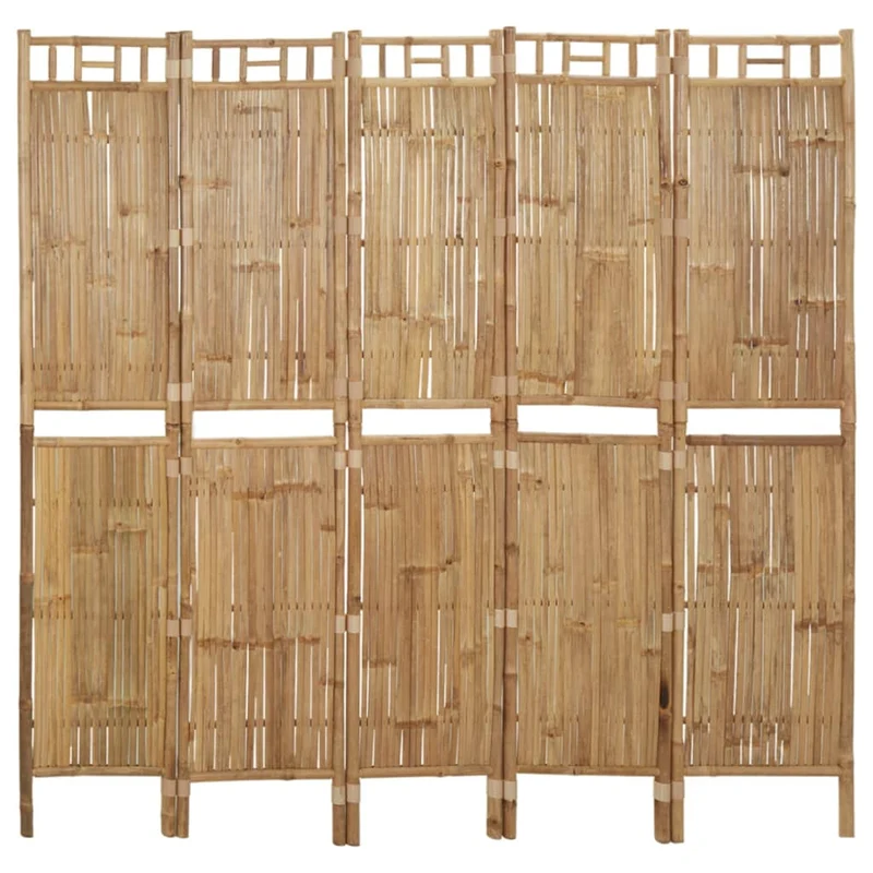 Paravent séparateur de pièce cloison 5 panneaux 200 x 180 cm en bambou marron DEC030935