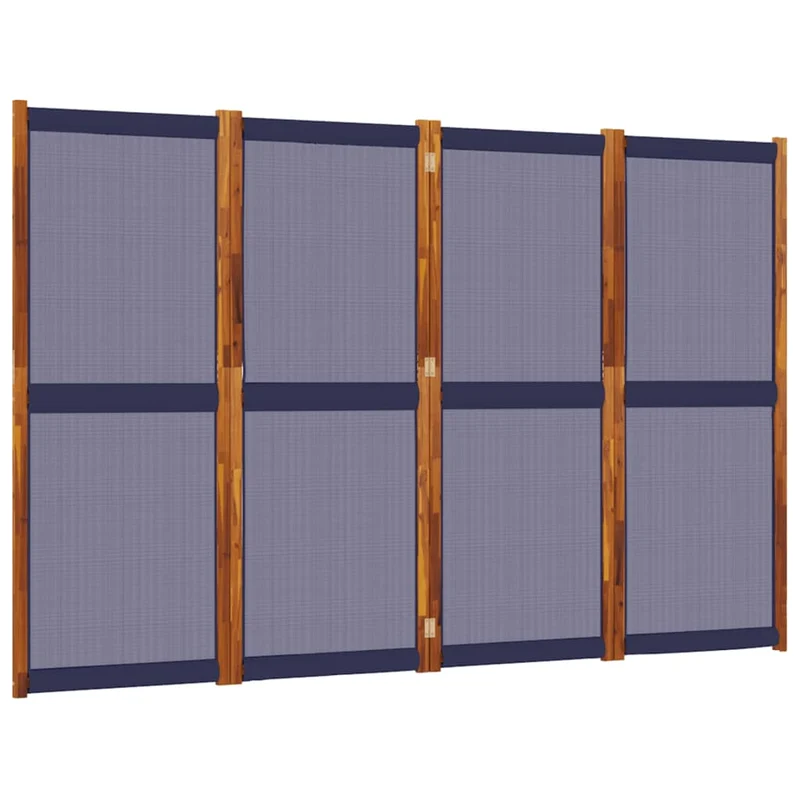 Paravent séparateur de pièce cloison 4 panneaux 280 x 180 cm textilène bleu et bois DEC030859