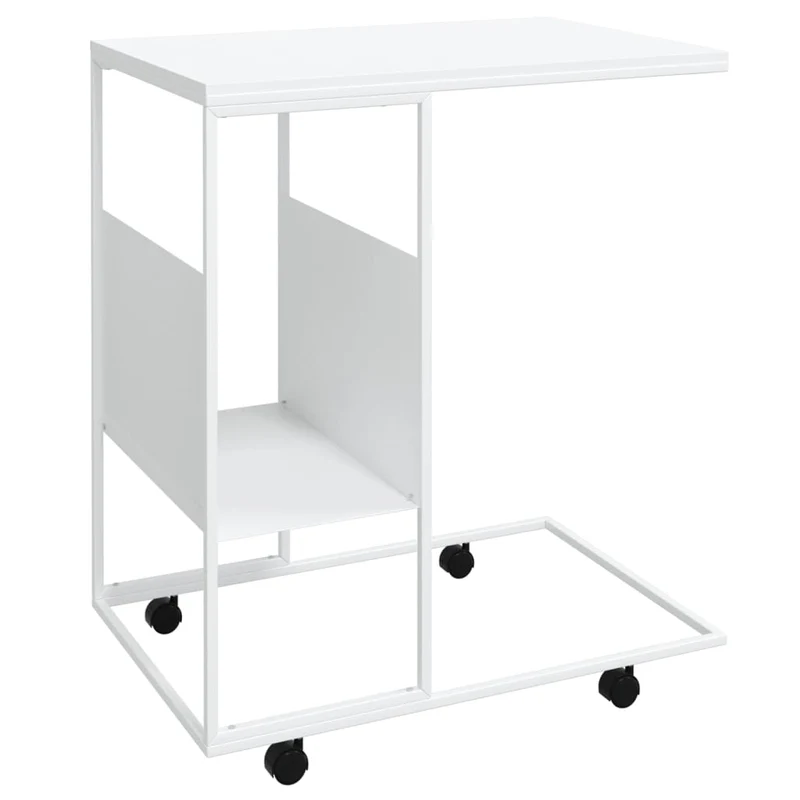 Table d'appoint sur roulettes en forme de C 55 x 36 x 63,5cm en bois d'ingénierie blanc DEC031295