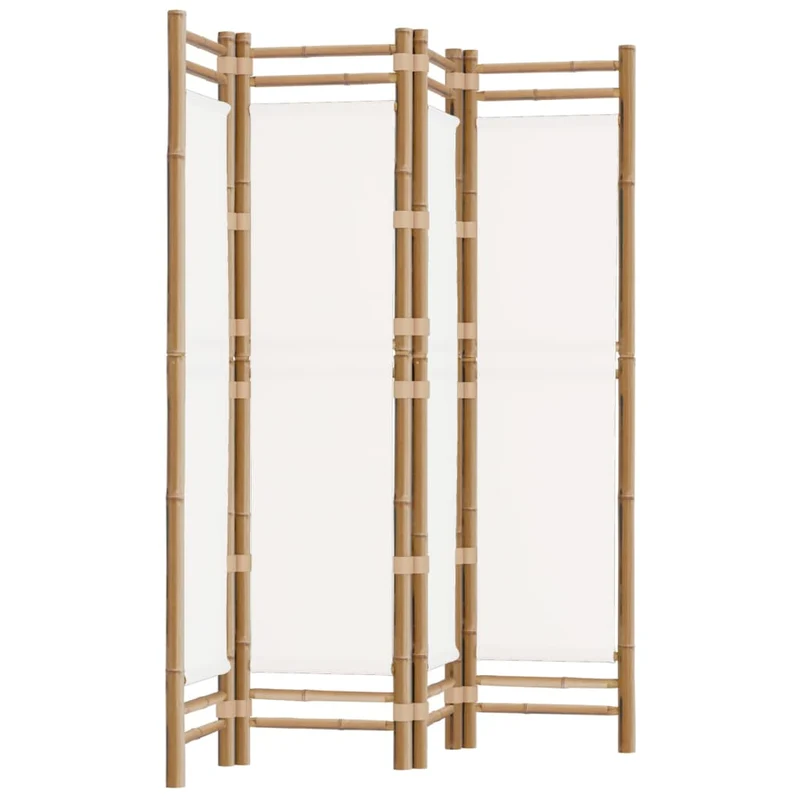 Paravent séparateur de pièce cloison pliante 4 panneaux 160 cm bambou et toile crème DEC031189