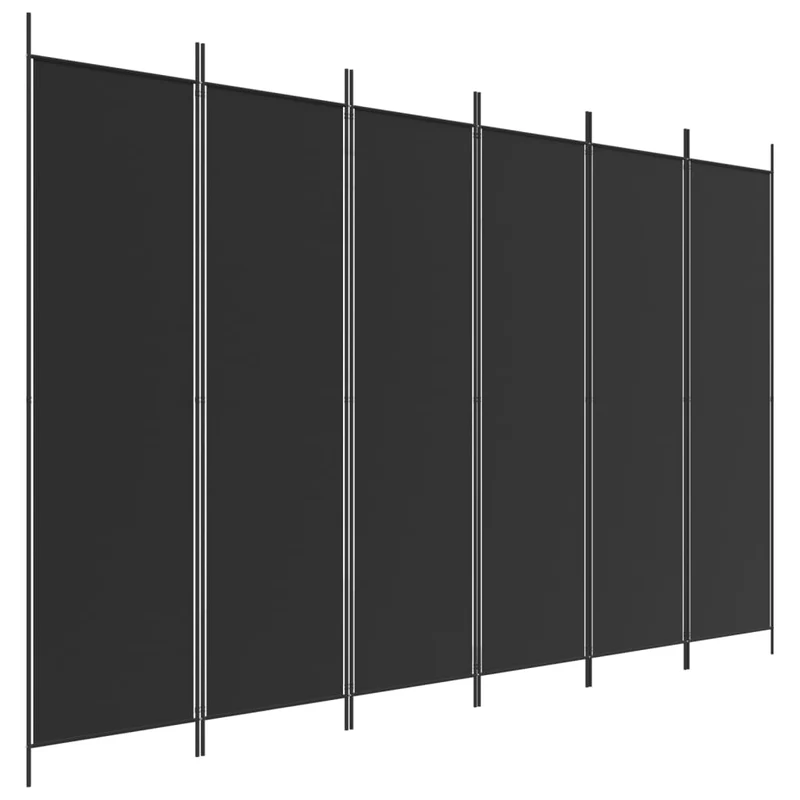 Paravent séparateur de pièce cloison 6 panneaux 300 x 200 cm en tissu noir DEC031117