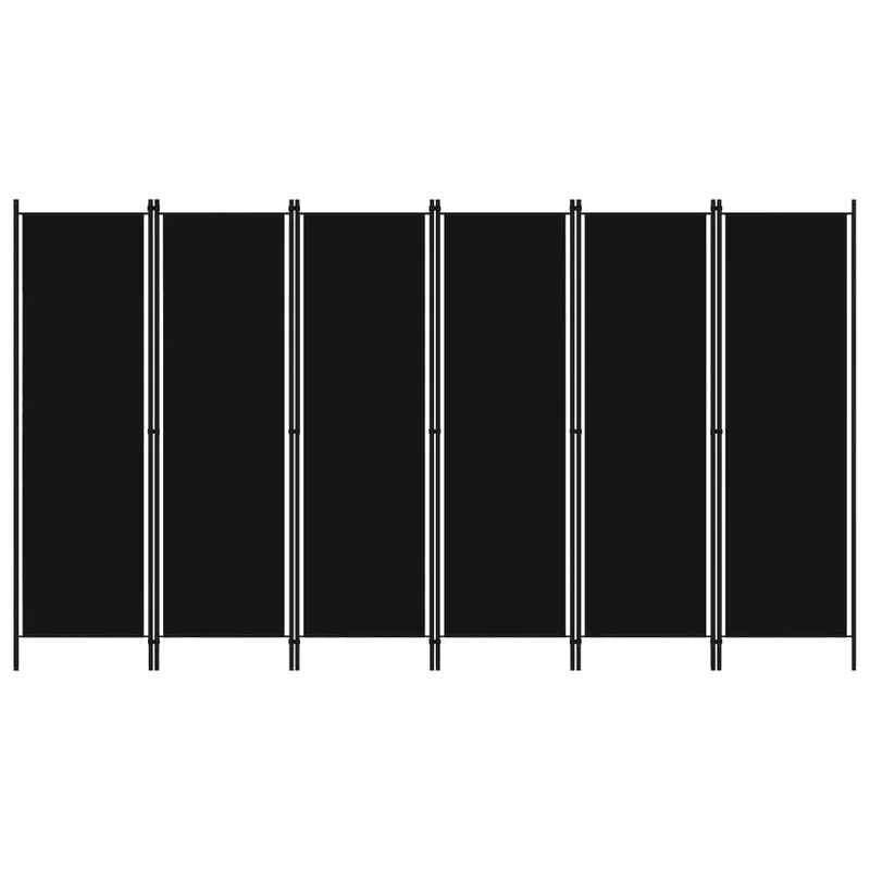 Paravent séparateur de pièce cloison 6 panneaux 300 x 180 cm en tissu noir et fer DEC031116