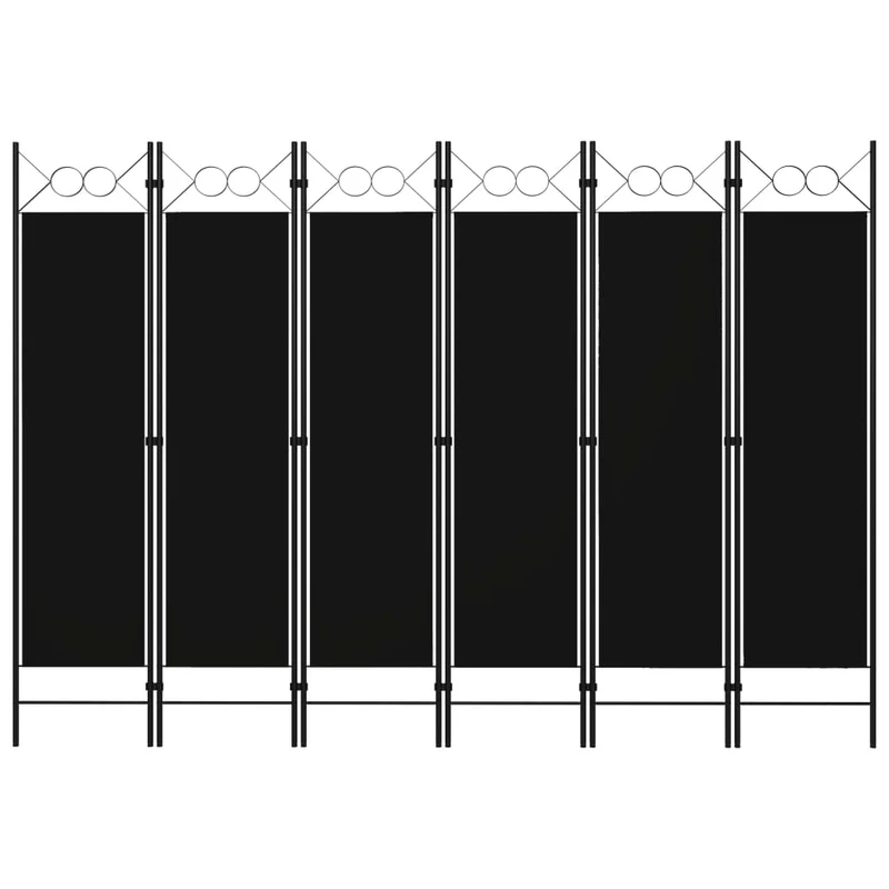 Paravent séparateur de pièce cloison 6 panneaux 240 x 180 cm en tissu noir et fer DEC031114