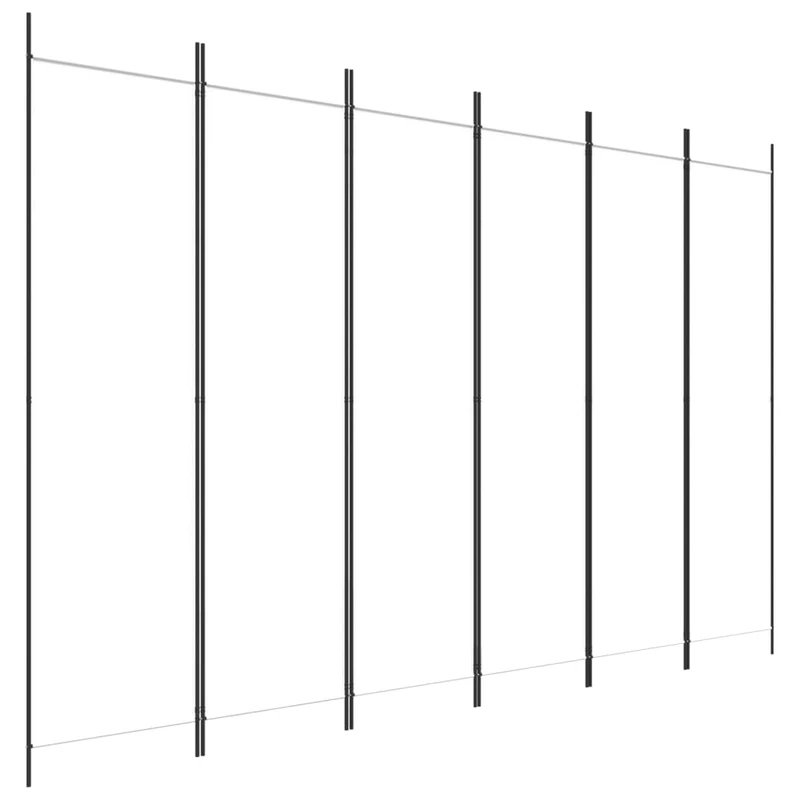 Paravent séparateur de pièce cloison 6 panneaux 300 x 200 cm tissu blanc et fer DEC031048