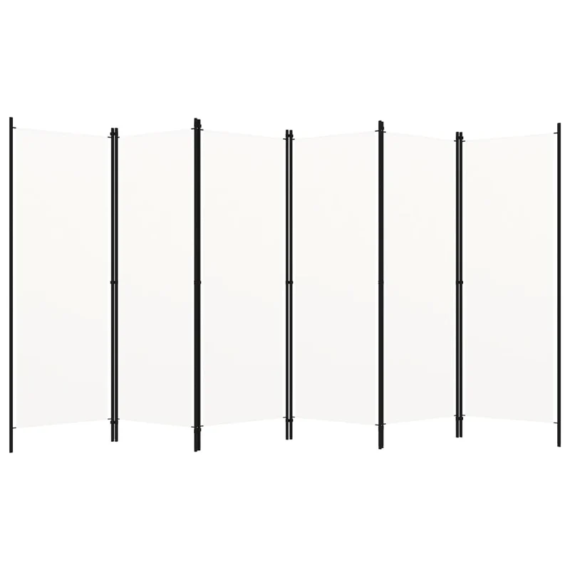 Paravent séparateur de pièce cloison 6 panneaux 300 x 180 cm en tissu blanc et fer DEC031047